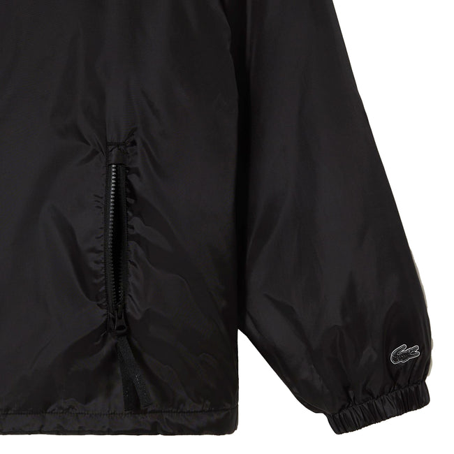 Black - Side - Lacoste Mens Hooded Quilted Cropped Padded Jacket