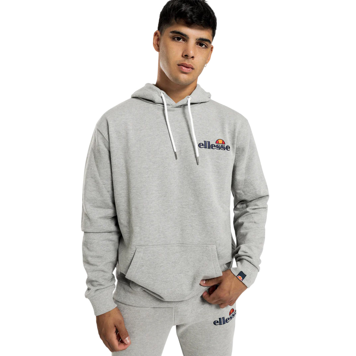 Grey Marl - Side - Ellesse Mens Embroidered Logo Hoodie
