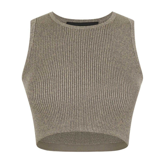 Heather Grey - Front - Fear Of God Essentials Womens-Ladies Patch Ribbed Logo Crop Top