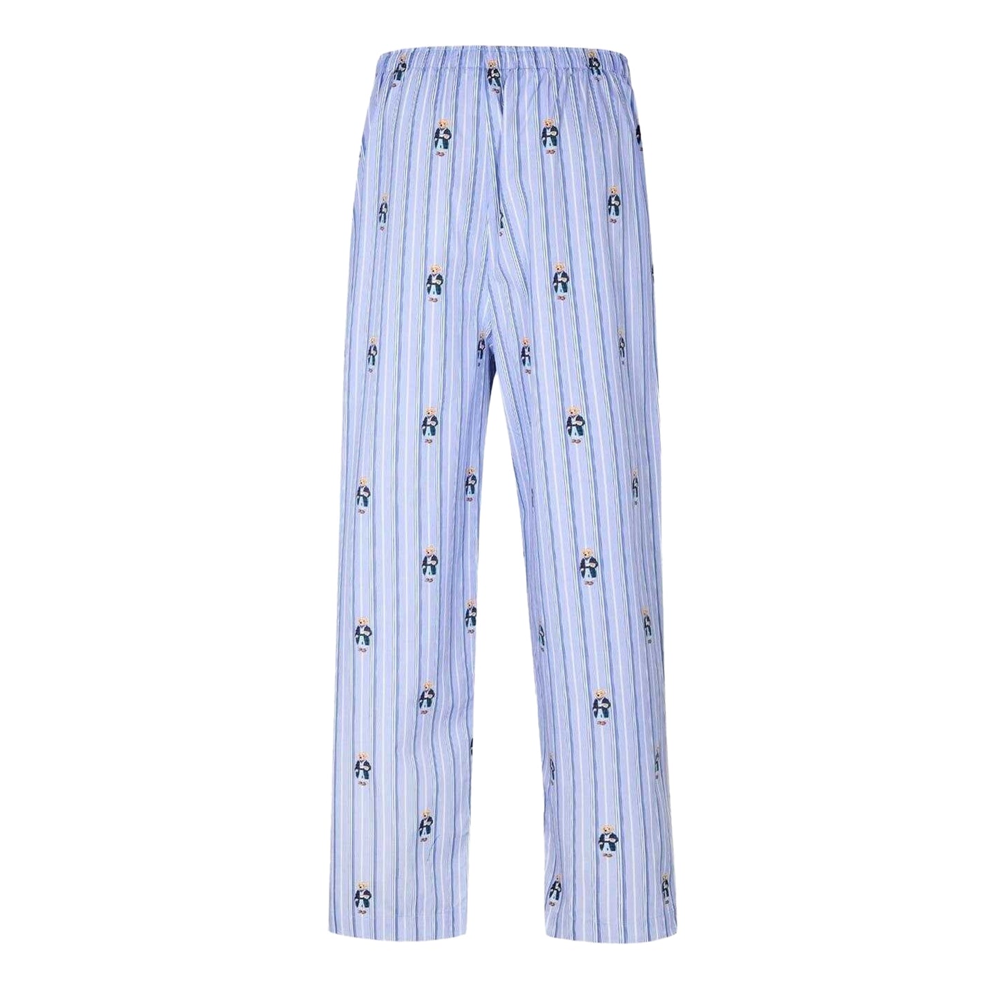Blue - Back - Ralph Lauren Mens Polo Bear Cotton Stripes Pyjama Bottoms