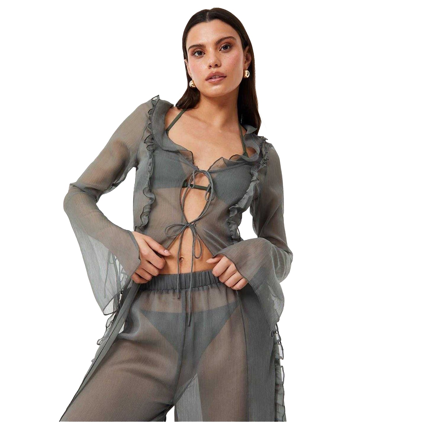 Khaki Green - Lifestyle - Jack Wills Womens-Ladies Frill Beach Coverup Set