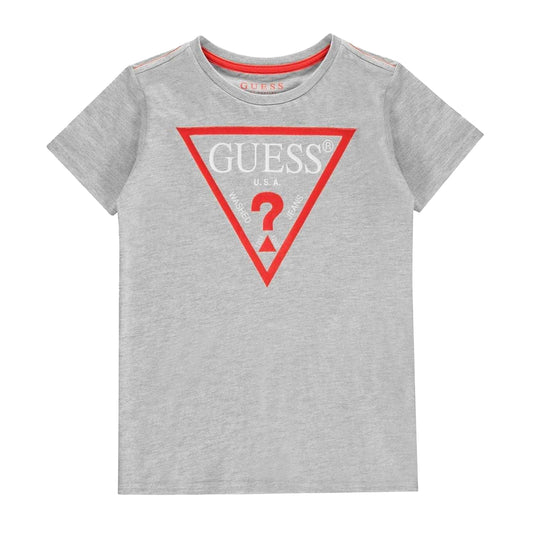Light Grey - Front - Guess Childrens-Kids Logo Cotton T-Shirt