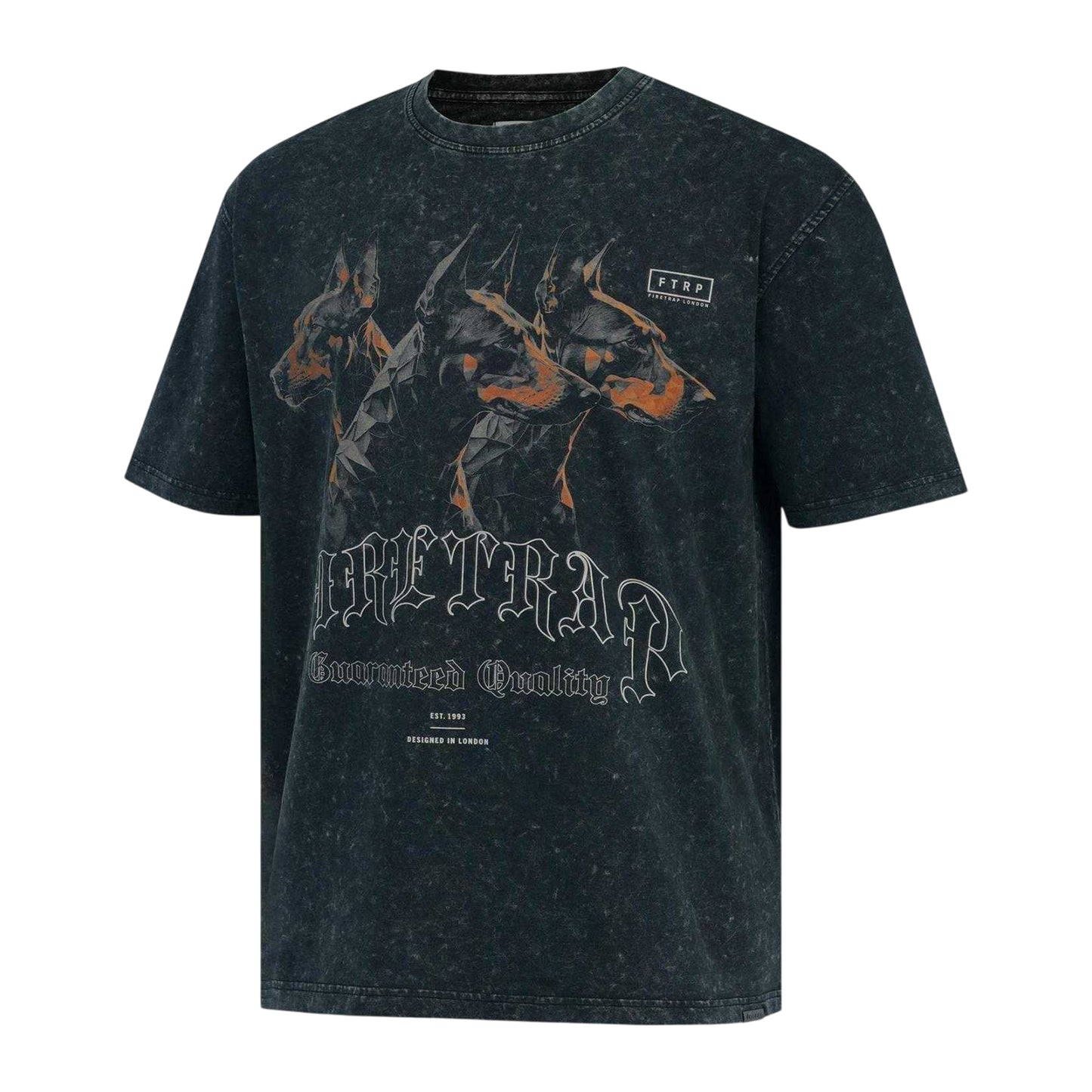 Black - Side - Firetrap Mens Doberman Washed Short-Sleeved T-Shirt