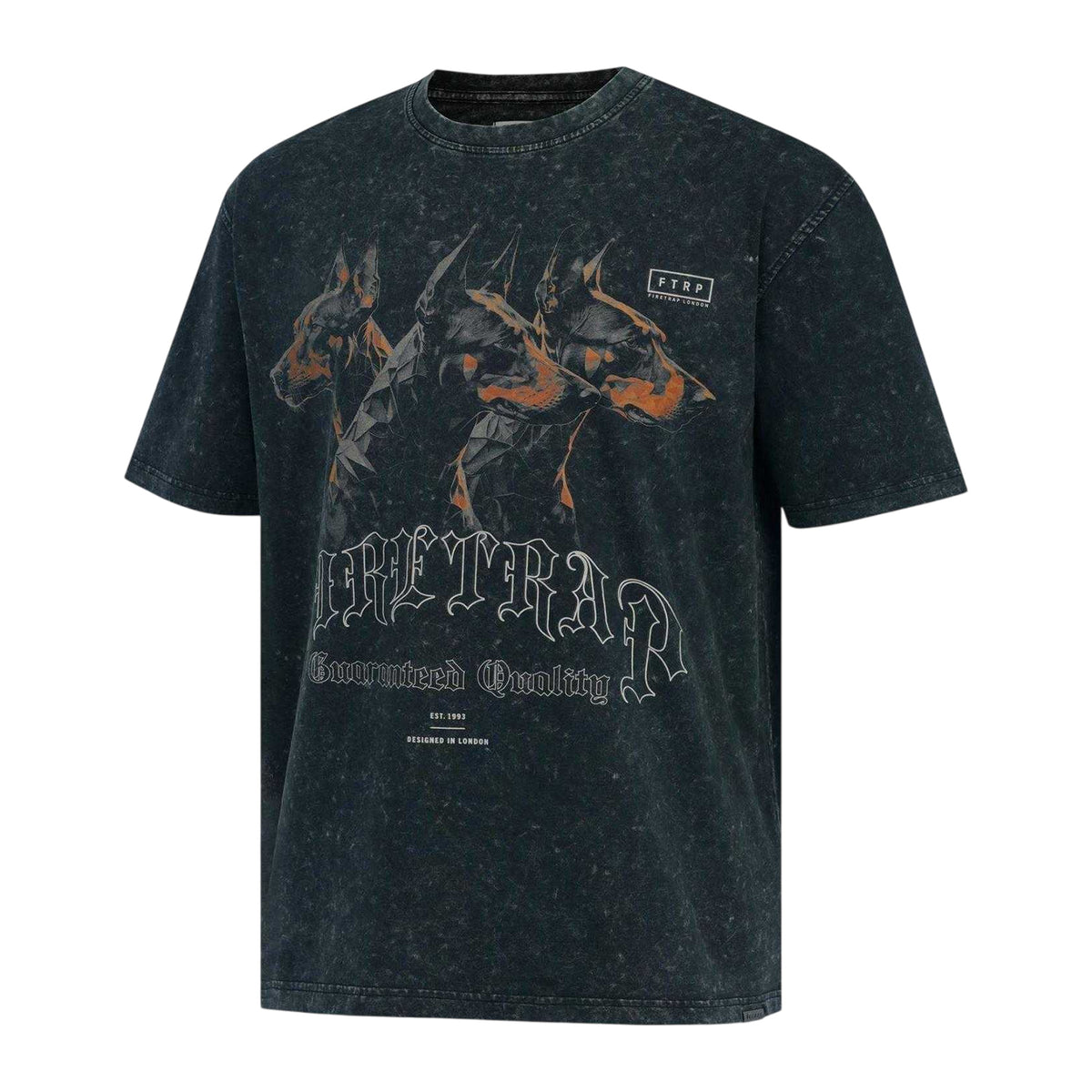 Black - Side - Firetrap Mens Doberman Washed Short-Sleeved T-Shirt