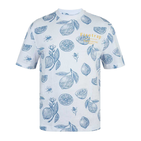 White - Front - Firetrap Mens Lemon All-Over Print Oversized T-Shirt
