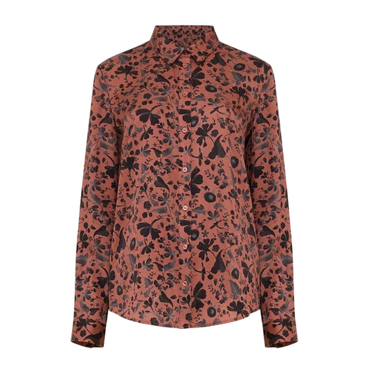 Russet - Front - French Connection Womens-Ladies Floral Regular Long-Sleeved Blouse