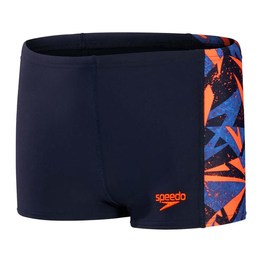 Navy-Orange - Front - Speedo Boys Hyper Boom Panel Jammer Shorts