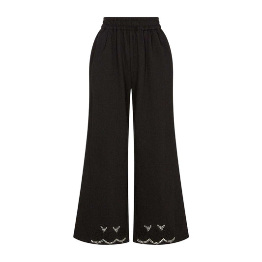 Black - Front - Raffya Womens-Ladies Marmalade Embroidered Wide Leg Trousers