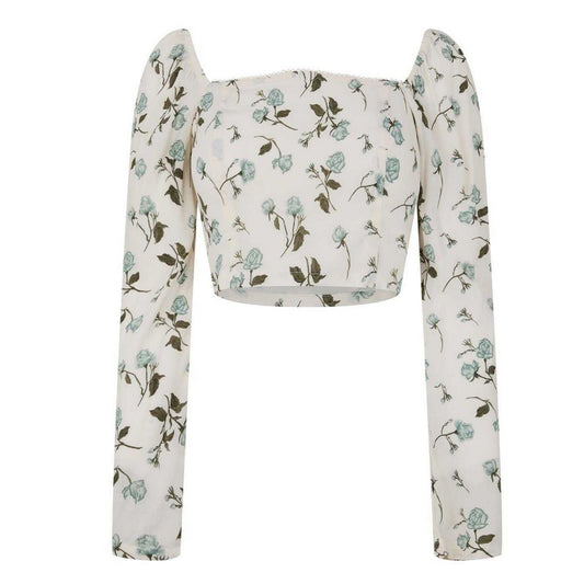 Floral - Front - Jack Wills Womens-Ladies Fitted Long-Sleeved Crop Top