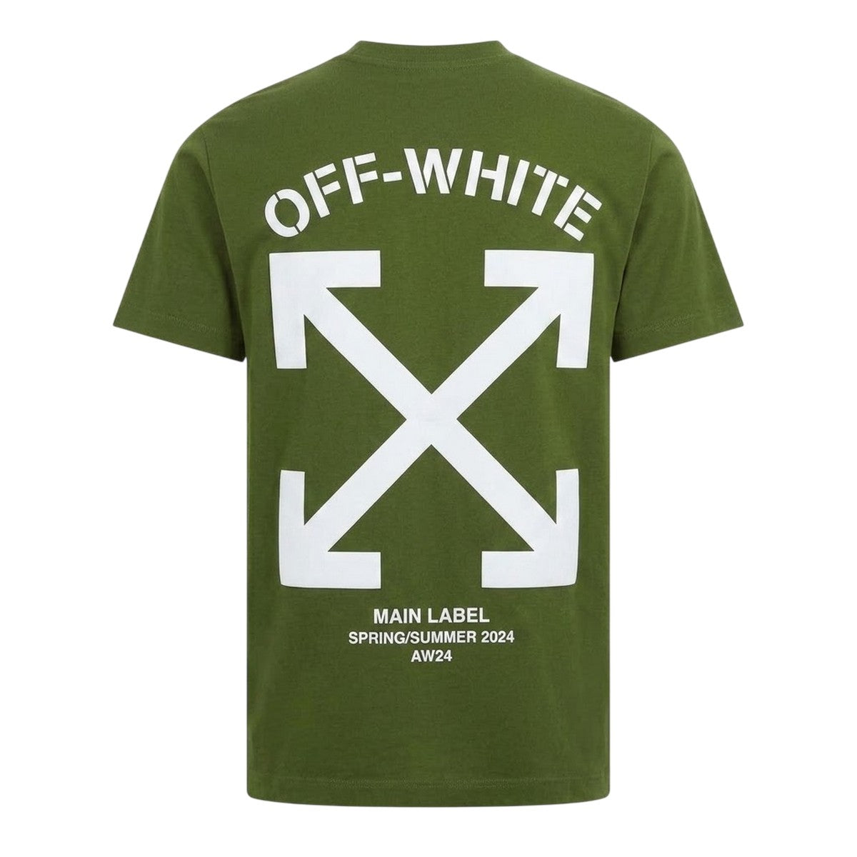 Green-White - Back - Off White Mens Lettering Cotton Regular T-Shirt