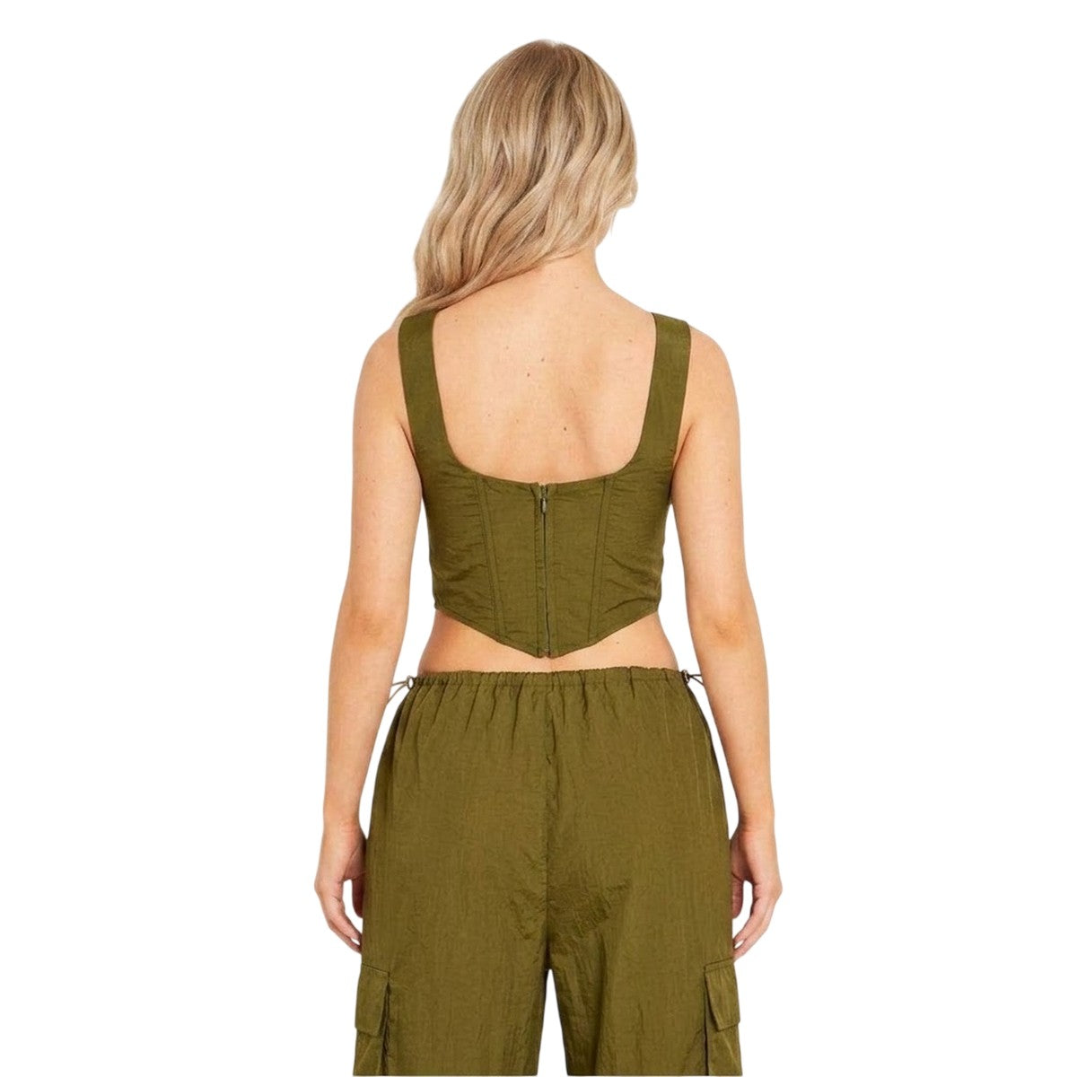 Khaki Green - Back - Missy Empire Womens-Ladies Ruched Bust Corset Top
