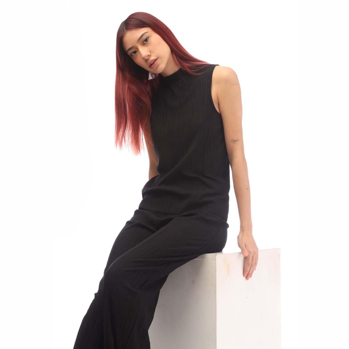 Black - Lifestyle - Vero Moda Womens-Ladies Cira Plisse Tank Top