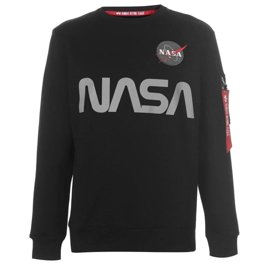 Black - Front - Alpha Industries Mens NASA Reflective Crew Neck Sweatshirt