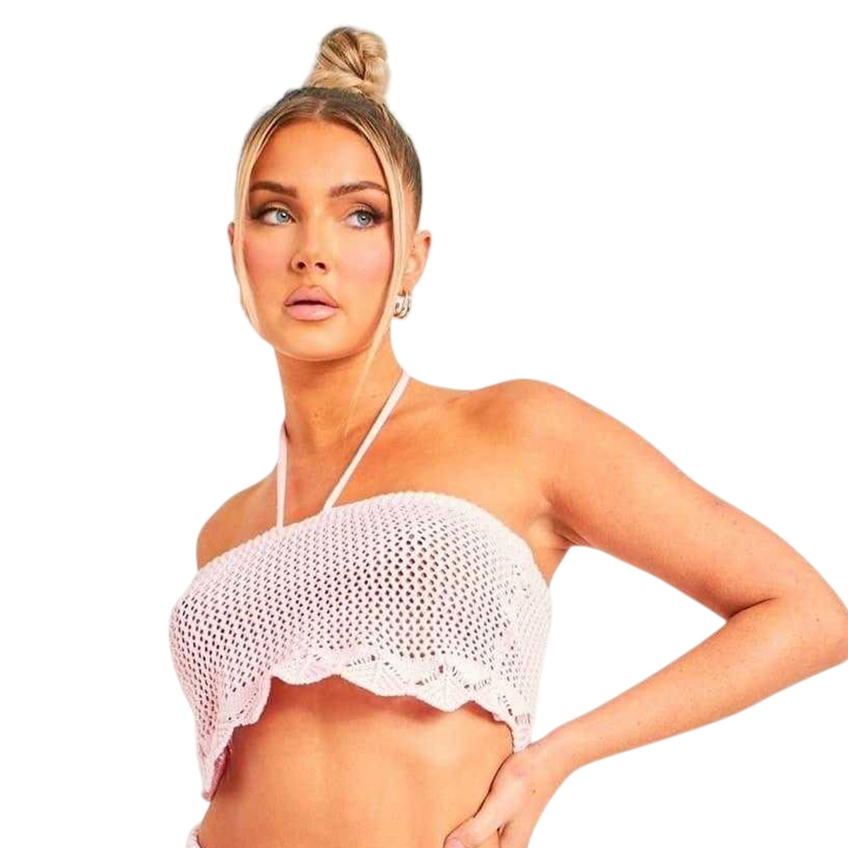 Pink - Back - Missy Empire Womens-Ladies Crochet Crop Top