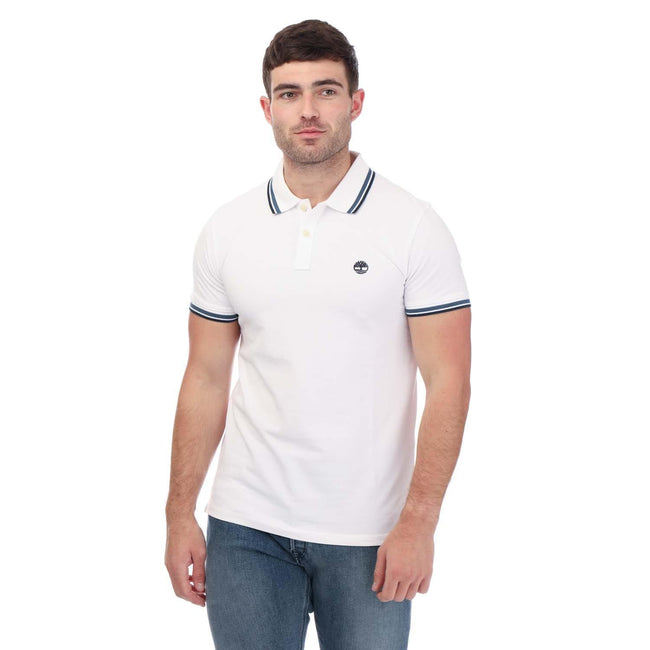 White - Front - Timberland Unisex Adult Tipped Short-Sleeved Polo Shirt