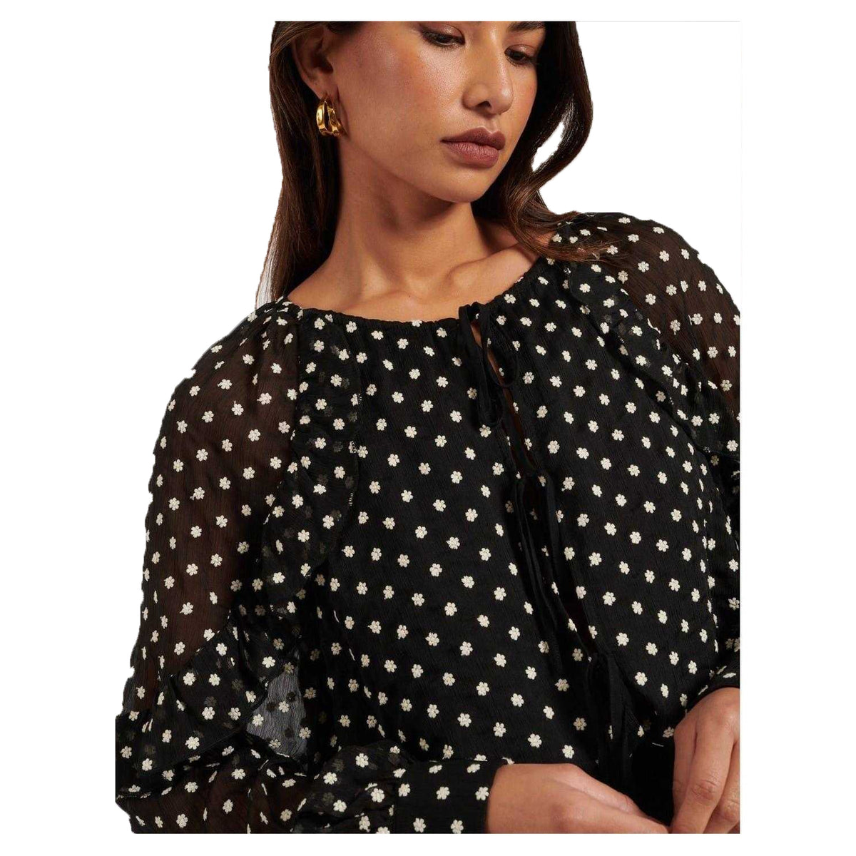 Black - Side - Nobody´s Child Womens-Ladies Marlow Relaxed Fit Ruffle Blouse