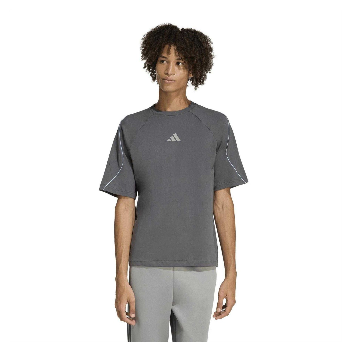 Grey-Blue - Lifestyle - Adidas Mens Contrast Piping Regular T-Shirt