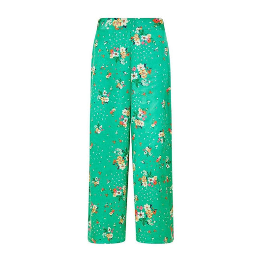 Green - Front - Yumi Womens-Ladies Satin Floral Wide Leg Trousers
