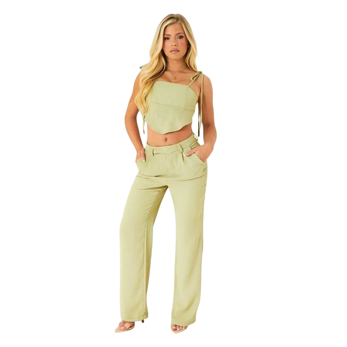 Sage - Side - Missy Empire Womens-Ladies Tie Up Corset Top