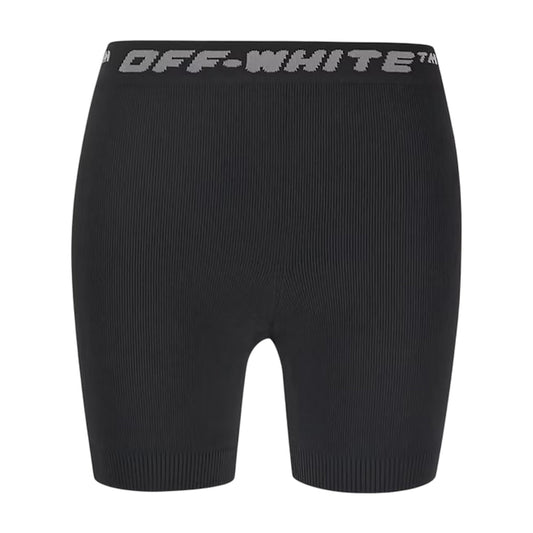 Black-Grey - Front - Off White Womens-Ladies Logo Ribbed Slim Shorts