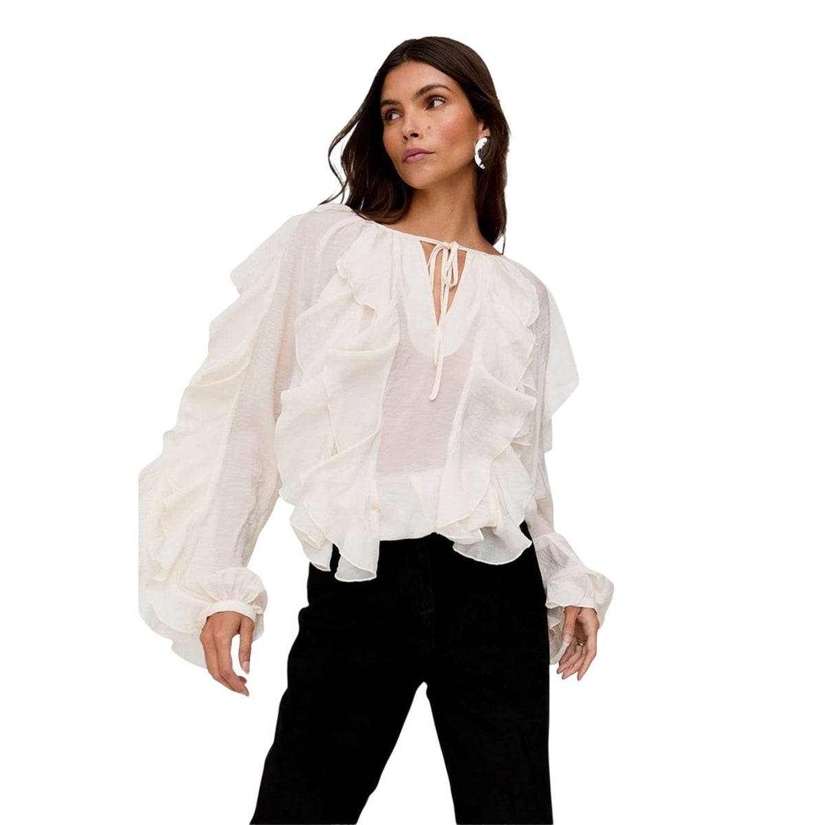 Neutral - Lifestyle - Lily And Lionel Womens-Ladies Sophie Tie Neck Ruffle Blouse