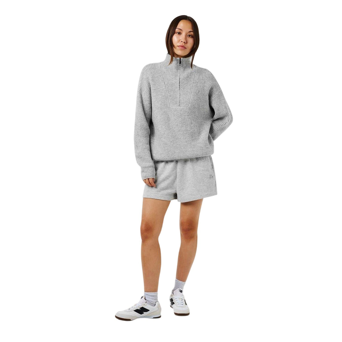 Grey Marl - Pack Shot - Jack Wills Womens-Ladies Acrylic Half Zip Oversized Jumper