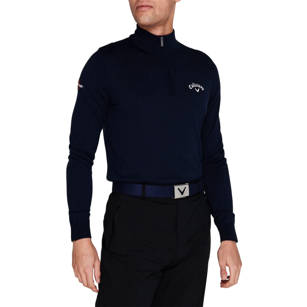 Navy - Side - Callaway Mens Fine Knit Quarter Zip Jumper
