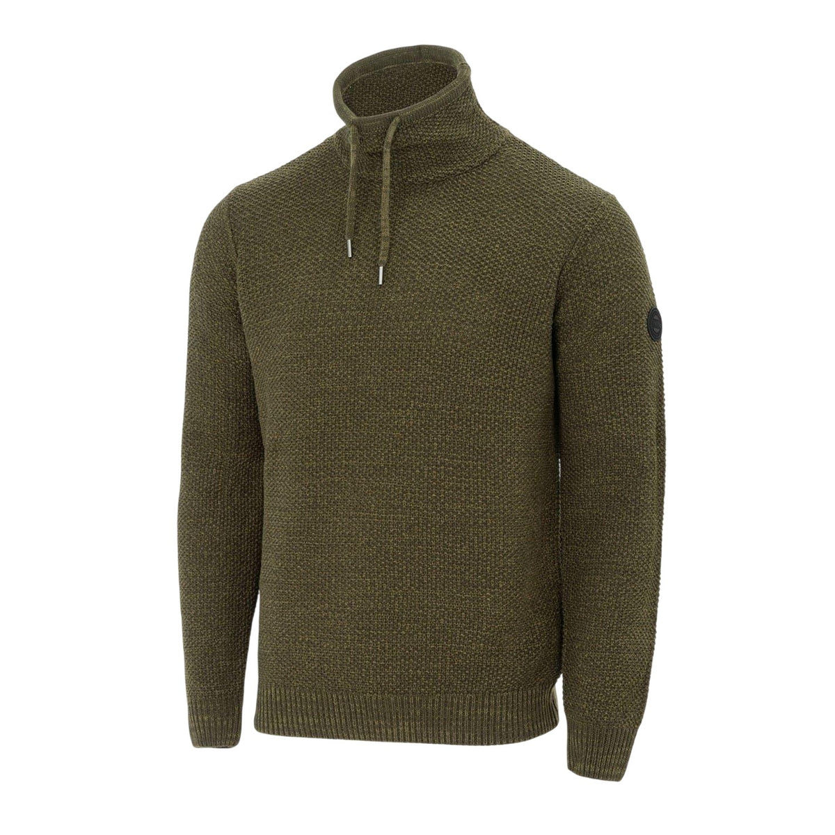 Khaki Green - Side - Firetrap Mens Marl Cowl Neck Jumper