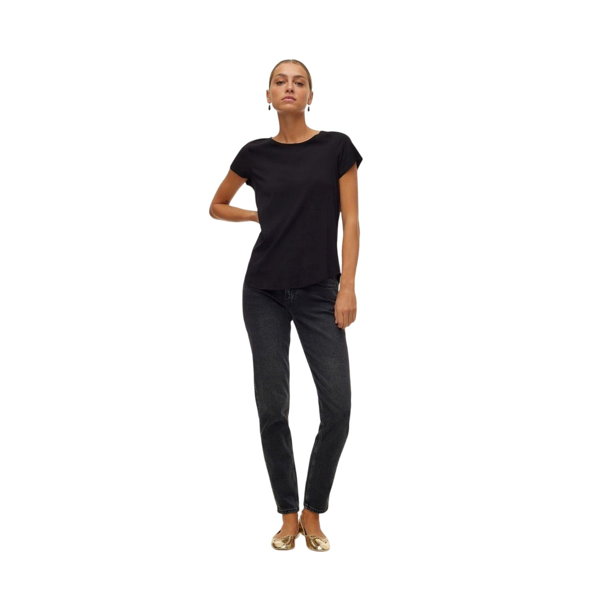 Black - Side - Vero Moda Womens-Ladies Bella Scoop Neck Regular T-Shirt