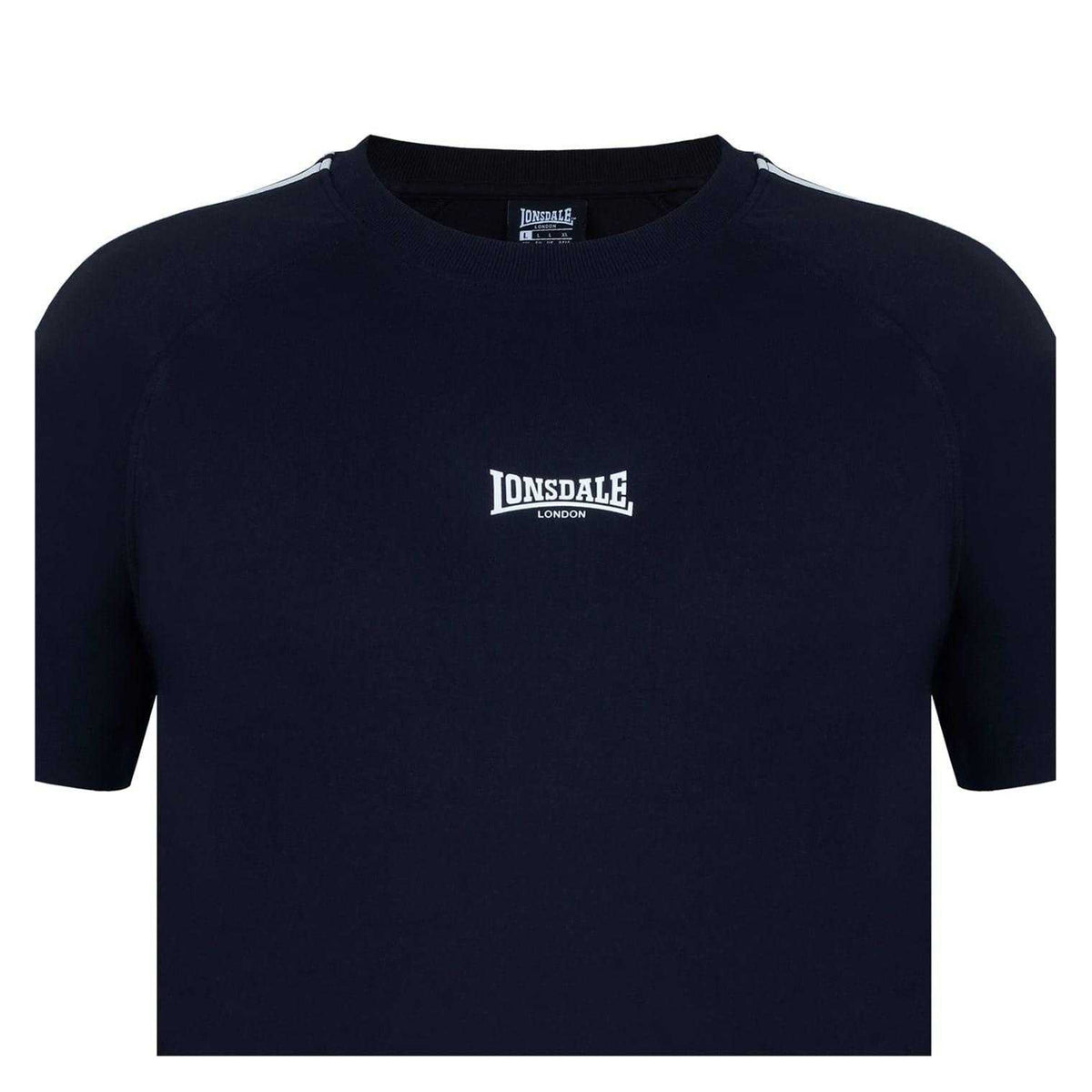 Black - Pack Shot - Lonsdale Mens Striped Logo Regular Raglan T-Shirt