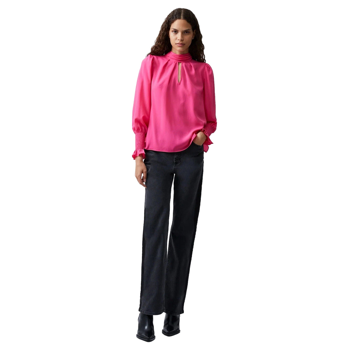 Luminous Pink - Pack Shot - French Connection Womens-Ladies High-Neck Regular Blouse
