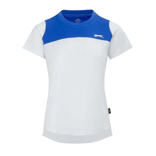 Blue-White - Front - Slazenger Womens-Ladies Colour Block Logo Tennis T-Shirt