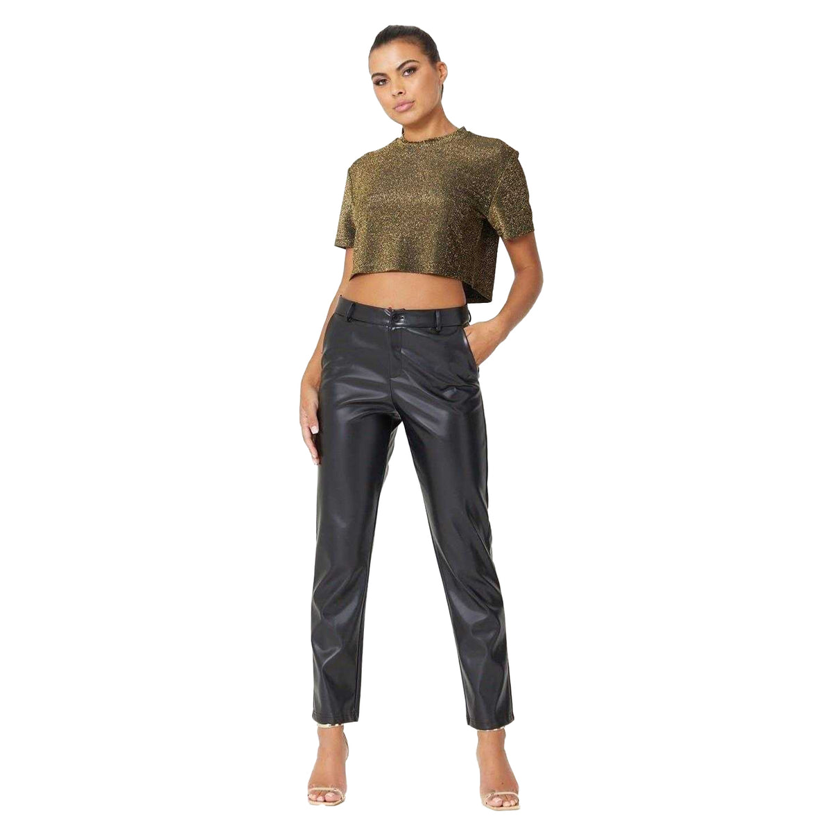 Gold - Lifestyle - Be You Womens-Ladies Glitter Party Crop Top
