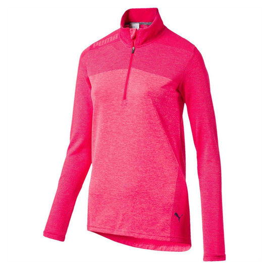 Pink - Front - Puma Womens-Ladies Seamless Quarter Zip Golf Fleece Top