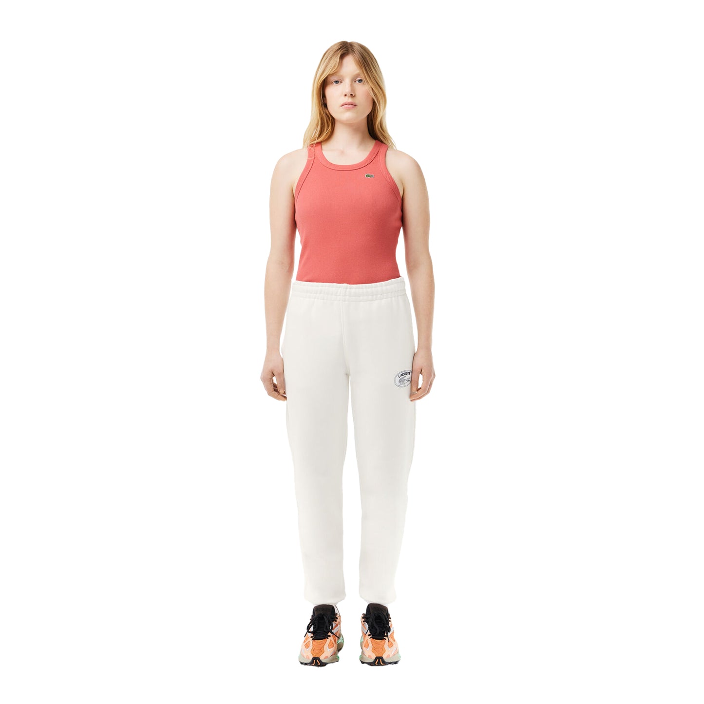 Cream - Close up - Lacoste Womens-Ladies Organic Cotton Embroidered Logo Sweatpants