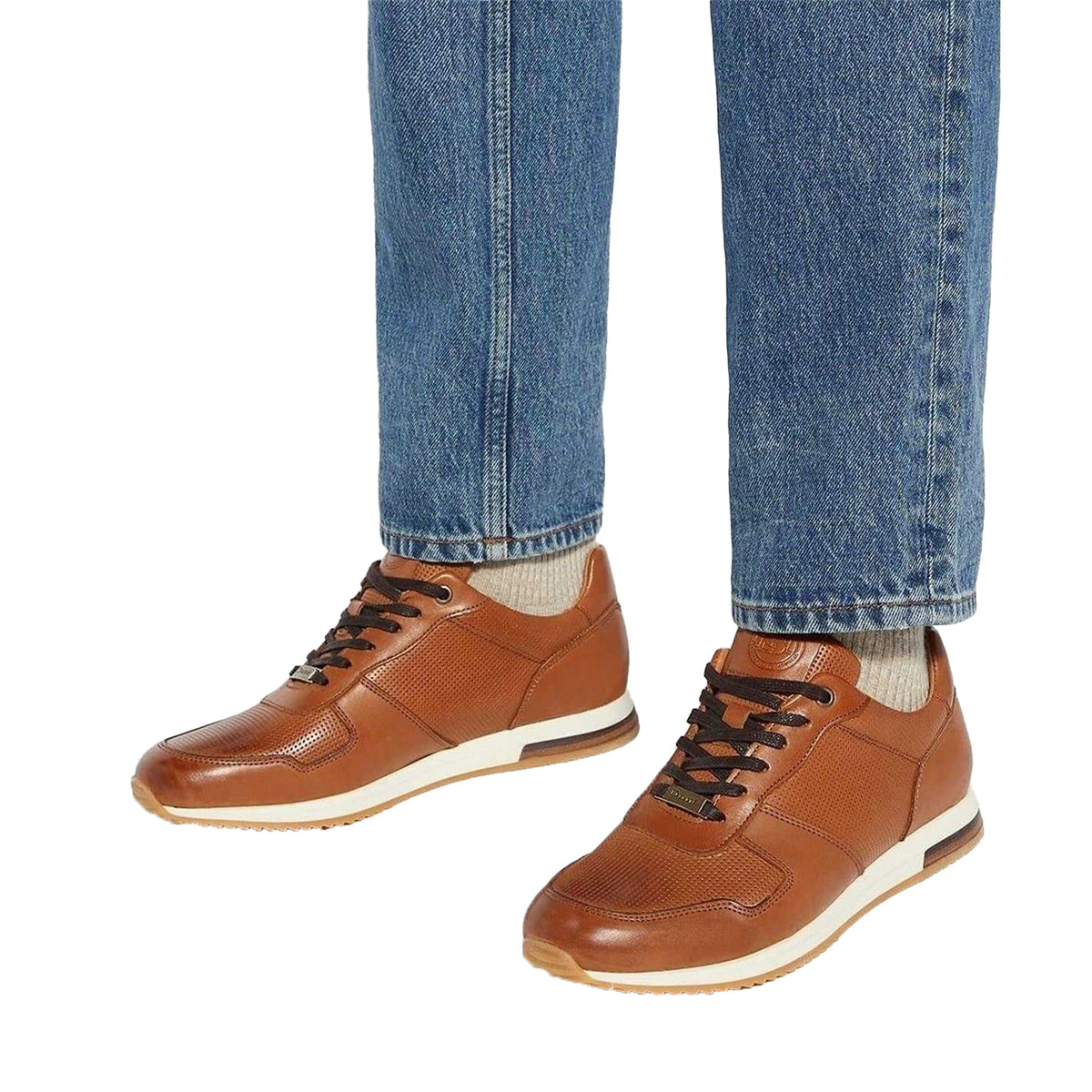 Tan - Pack Shot - Dune London Mens Trilogy Suede Trainers