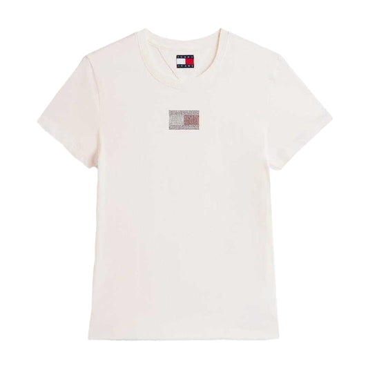 Antique White - Front - Tommy Jeans Womens-Ladies Diamante Logo Regular T-Shirt