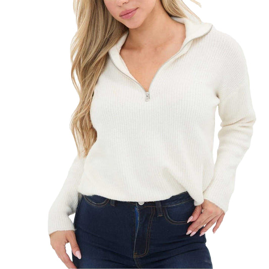 Cream - Front - I Saw It First Womens-Ladies Zip Neck Jumper