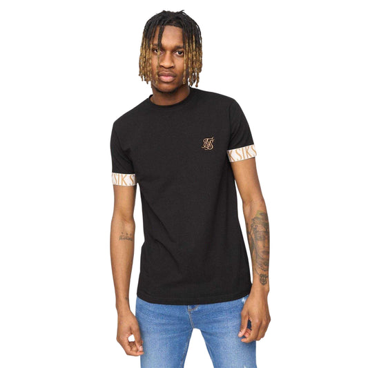 Black - Front - SikSilk Mens Tech Logo Branded Sleeve T-Shirt