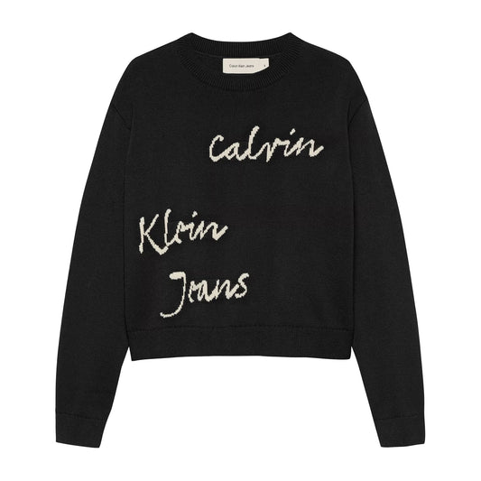 Black - Front - Calvin Klein Childrens-Kids Logo Regular Long-Sleeved Sweater Top