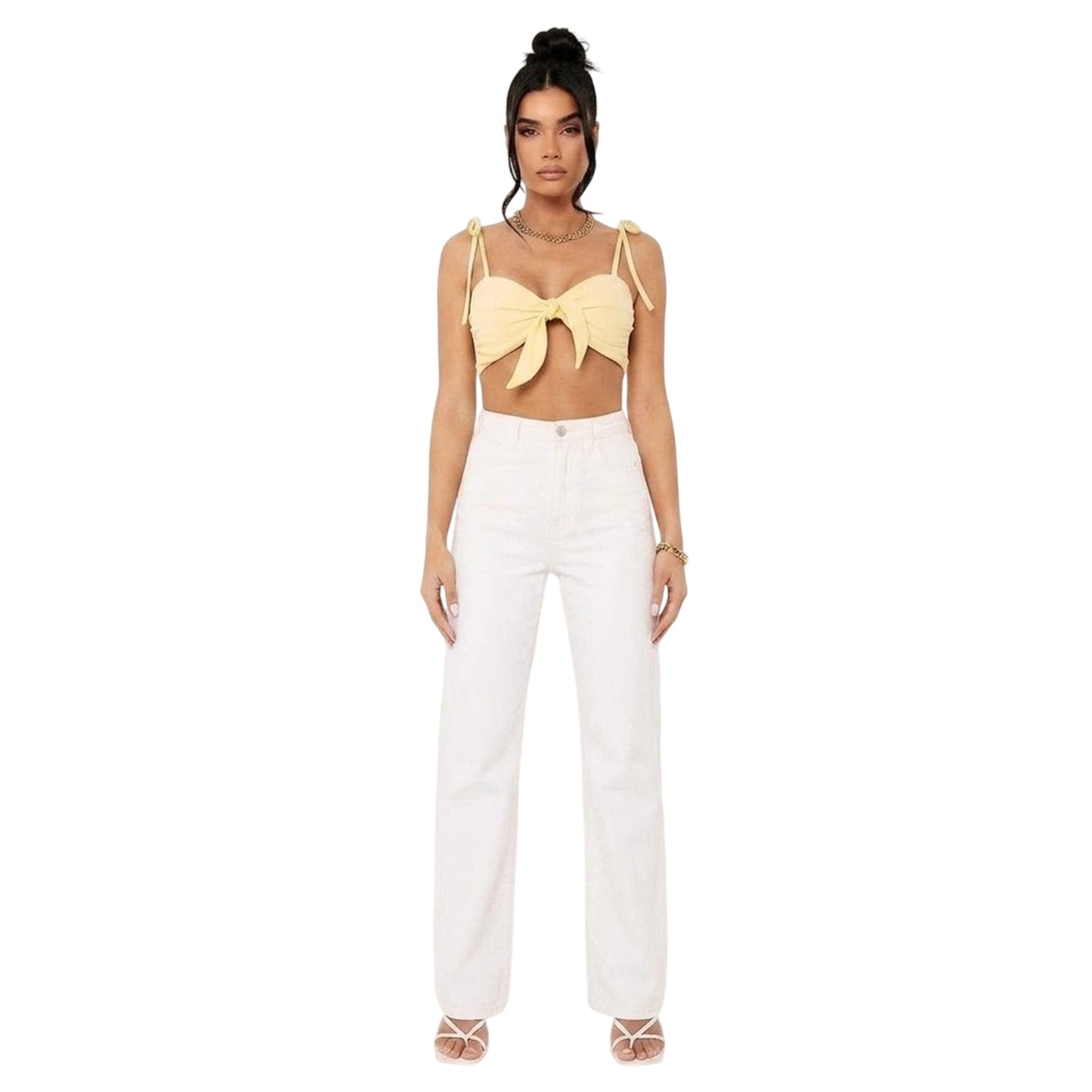 Lemon - Back - Missy Empire Womens-Ladies Strappy Front Tie Crop Top