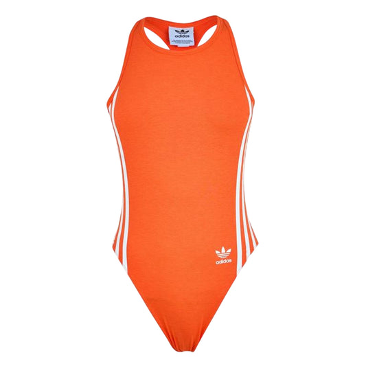 Orange - Front - Adidas Womens-Ladies 3 Stripes Cotton Twill Bodysuit