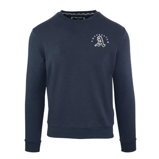 Navy - Front - Aquascutum Mens Embroidered Logo Crew Neck Sweatshirt