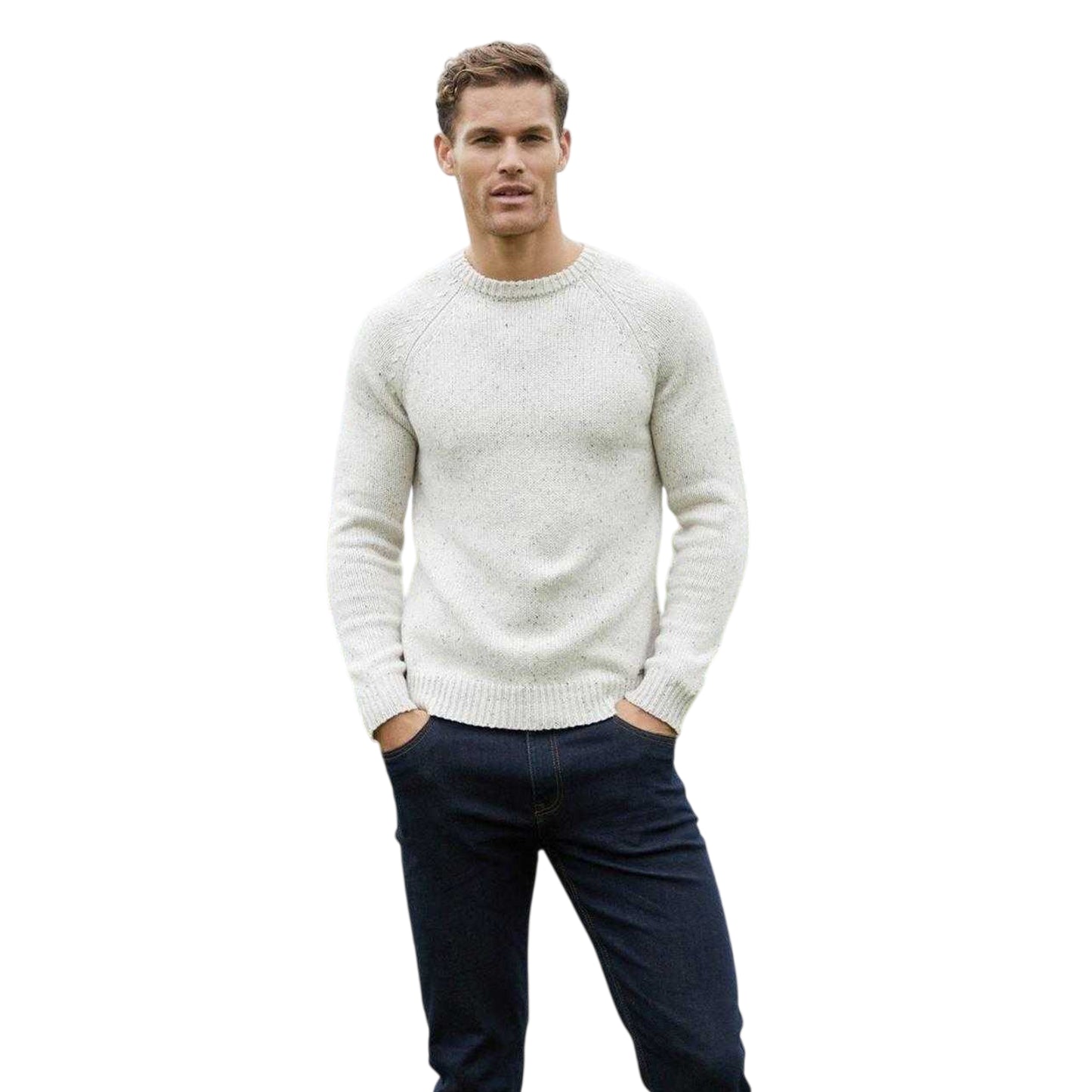 Ecru - Lifestyle - Threadbare Mens Ravenswood Crew Neck Relaxed Fit Jumper