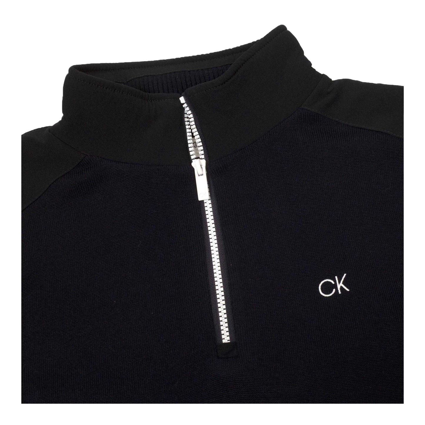 Navy - Side - Calvin Klein Mens Embroidered Logo Zip Neck Raglan Sweatshirt