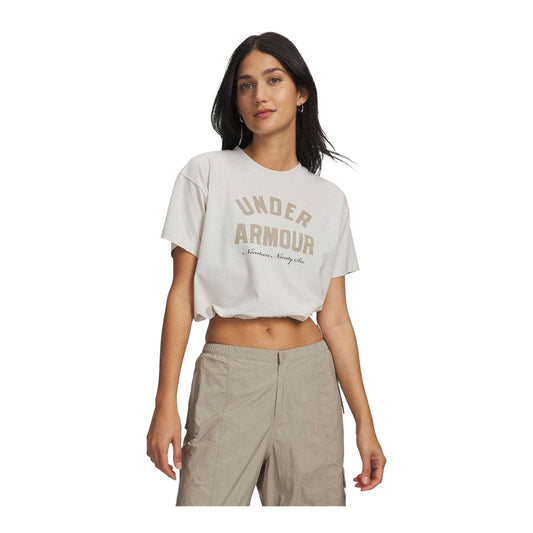White - Front - Under Armour Womens-Ladies Logo Printed Cropped Casual T-Shirt