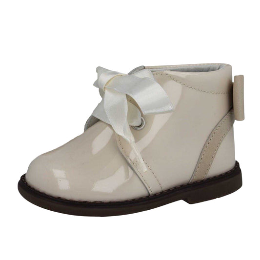 Beach-Beige - Front - Andanines Girls Patent Leather Ankle Boots