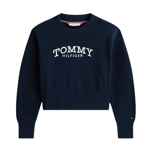 Night Navy - Front - Tommy Hilfiger Girls Embroidered Knitted Sweater Top