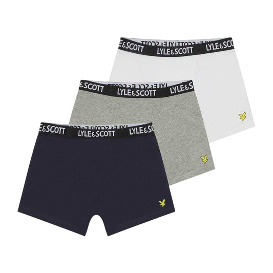 Navy-Grey-White - Front - Lyle & Scott Boys Underwear (Pack of 3)
