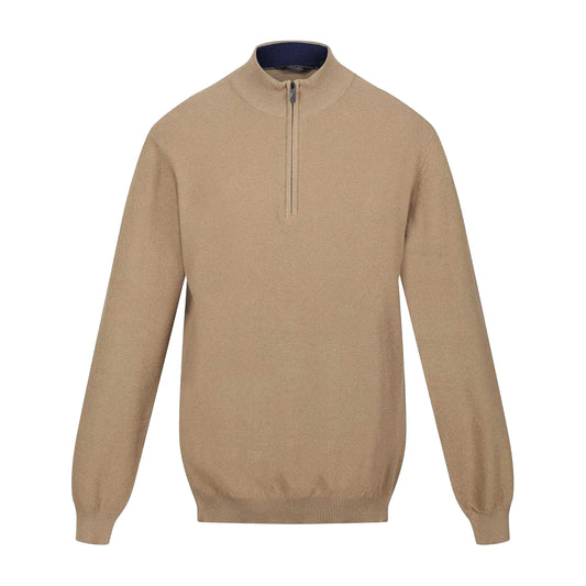 Gold Sand - Front - Regatta Mens Keaton Zip Neck Long-Sleeved Sweater Top
